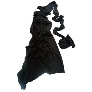 Womens Black Sleeveless‎ Maxi Dress Ring Detail Ruched Bodycon Size S